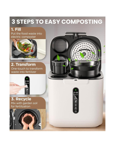Compostador Eléctrico MERIOR 4L con Pantalla LED y Auto-Limpieza