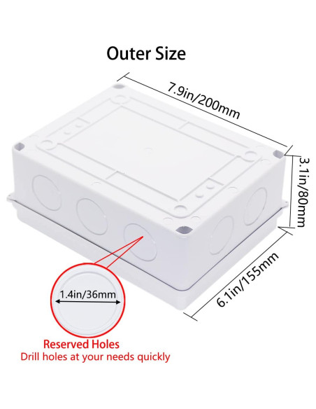 Caja de Conexiones IP65 Zulkit 20.1x15.5x7.6 cm ABS Blanca Caja de Conexiones IP65 Zulkit 20.1x15.5x7.6 cm ABS Blanca