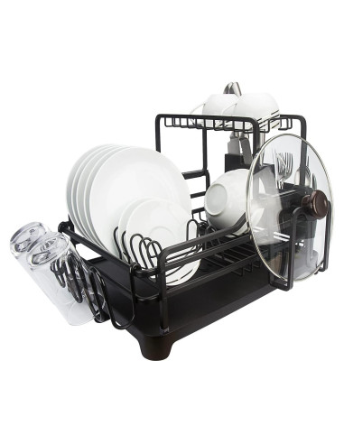 Estante para Secar Platos Evelyne GMT-10353-A 2 Niveles Aluminio Negro