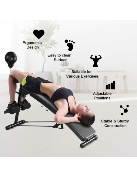 Banco de Abdominales Ajustable Goplus con Pelota y Cuerdas Banco de Abdominales Ajustable Goplus con Pelota y Cuerdas