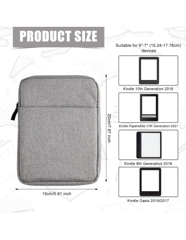 Funda Protectora para E-Reader Kindle 6-7" Gris - PEUTIER
