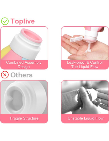 Botellas de Viaje Toplive 3 Piezas Silicona A prueba de Fugas