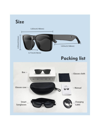Gafas de Audio Bluetooth RUIMEN con Lentes Anti-UV y Micrófono