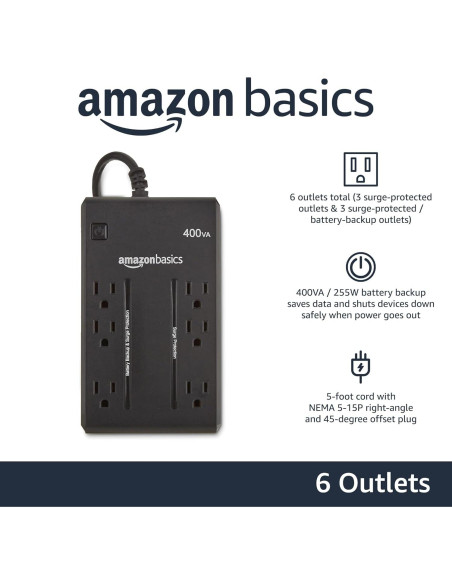 UPS Amazon Basics 400VA 6 Salidas Protector de Energía UPS Amazon Basics 400VA 6 Salidas Protector de Energía