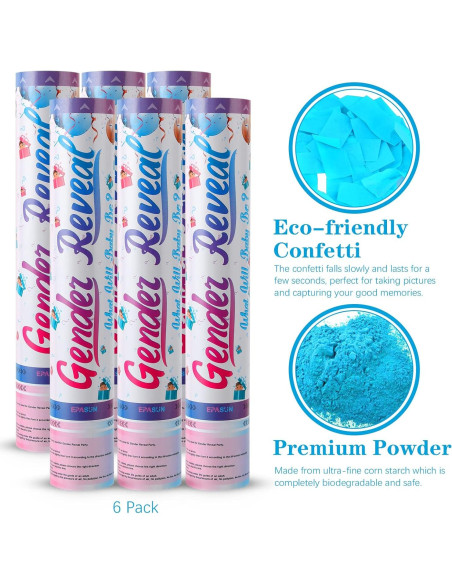 Paquete de 6 cañones de confeti EPASUN azul biodegradable Paquete de 6 cañones de confeti EPASUN azul biodegradable