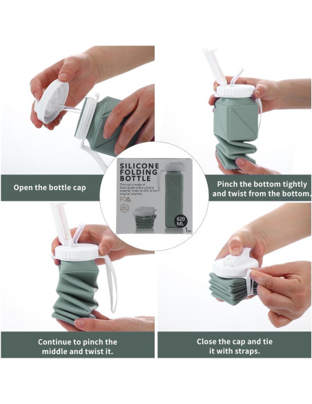 Botella de Agua Plegable XSSDPDC 620ml Silicona Verde Botella de Agua Plegable XSSDPDC 620ml Silicona Verde