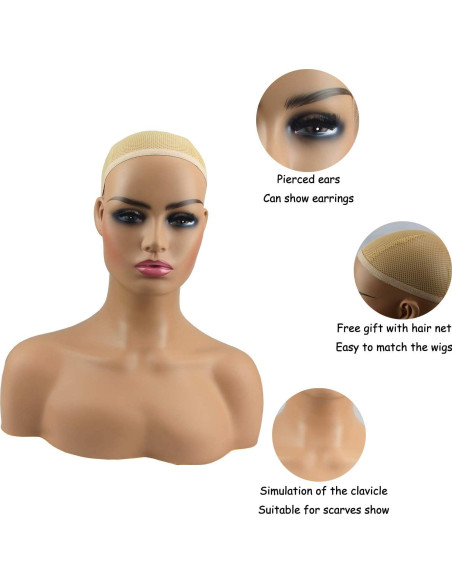 Cabeza de Maniquí Femenino Realista PVC 51.8 cm Soporte Pelucas Cabeza de Maniquí Femenino Realista PVC 51.8 cm Soporte Pelucas