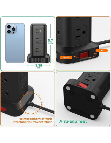 Regleta de Extensión SMALLRT 12 AC 4 USB Carga Rápida 3A