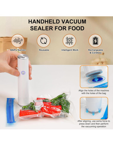 Sellador de Vacío ESLKNOE Portátil Blanco con 5 Bolsas