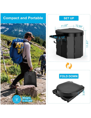 Inodoro Portátil PAHTTO Plegable con Estante y Tapa