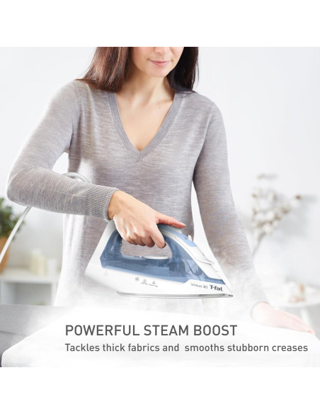 Plancha de Vapor Tefal Virtuo 30, 1400W, Suela Cerámica, Azul Plancha de Vapor Tefal Virtuo 30, 1400W, Suela Cerámica, Azul