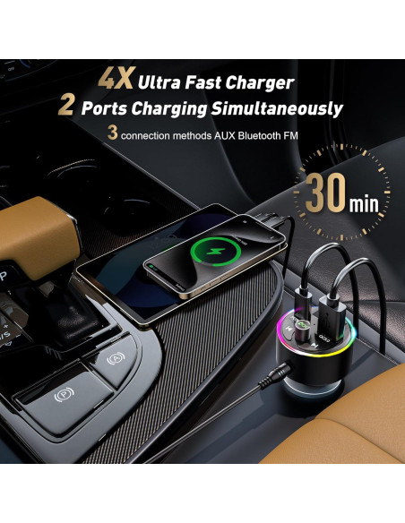 Transmisor FM Bluetooth 5.3 SOARUN Cargador Rápido 54W Transmisor FM Bluetooth 5.3 SOARUN Cargador Rápido 54W