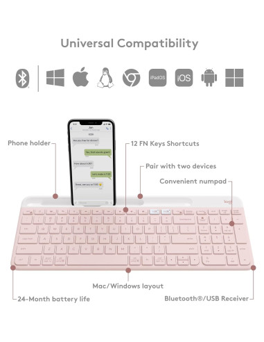 Teclado Inalámbrico Logitech K585 Rosa Multi-Dispositivo