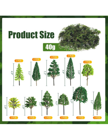 Tigeen 28 Piezas Árboles Miniatura y Musgo Verde Artificial