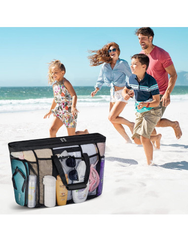 Bolsa de Playa de Malla Lifewit Extra Grande Negra 60x22x45cm