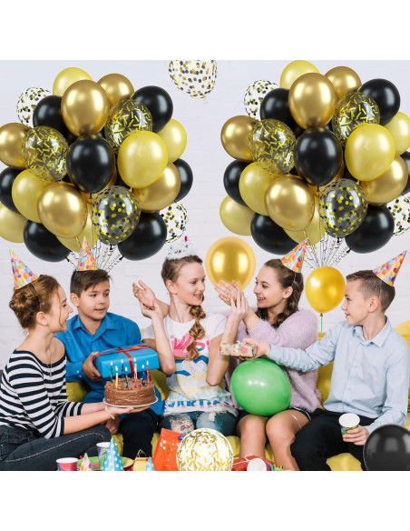 Globos de Confeti Metálico Biapian 60PCS 30cm Negro Dorado Globos de Confeti Metálico Biapian 60PCS 30cm Negro Dorado