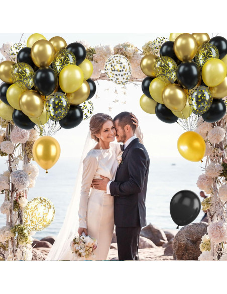 Globos de Confeti Metálico Biapian 60PCS 30cm Negro Dorado Globos de Confeti Metálico Biapian 60PCS 30cm Negro Dorado