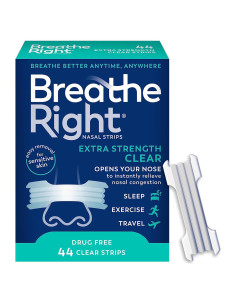 Tiras Nasales Breathe Right | Fuerza Extra | Transparente | 44 Piezas