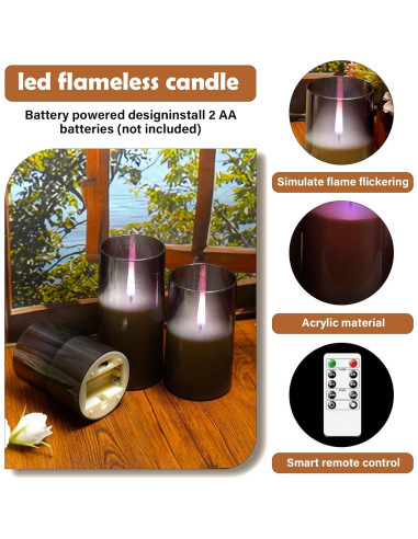 Juego de 3 Velas LED Kakoya con Llama Realista y Control Remoto