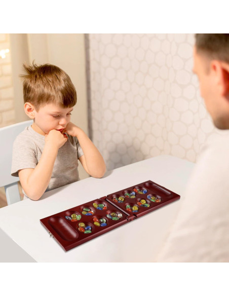 Juego de Mancala de Madera Plegable GSE con Piedras de Vidrio Juego de Mancala de Madera Plegable GSE con Piedras de Vidrio