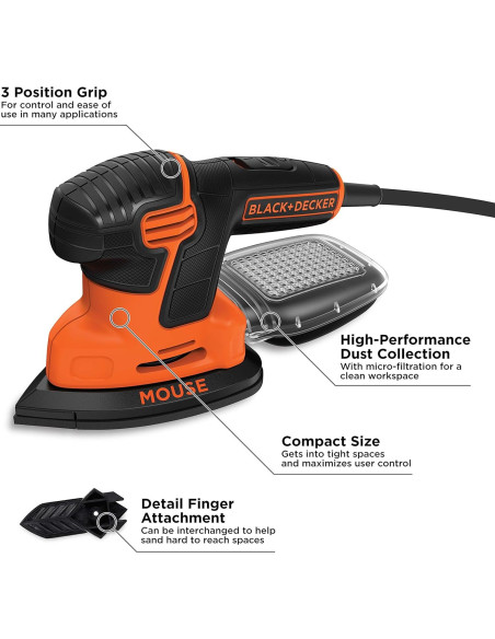 Lijadora de Detalle BLACK+DECKER Mouse 6" con Abrazaderas Lijadora de Detalle BLACK+DECKER Mouse 6" con Abrazaderas