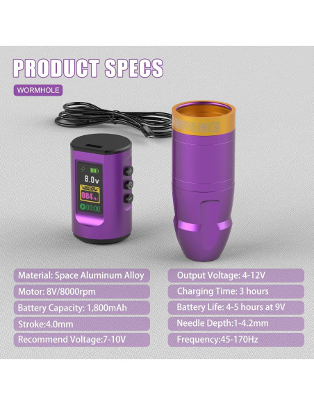 Kit de Tatuaje Inalámbrico Wormhole WTK285 con Pantalla LED Kit de Tatuaje Inalámbrico Wormhole WTK285 con Pantalla LED