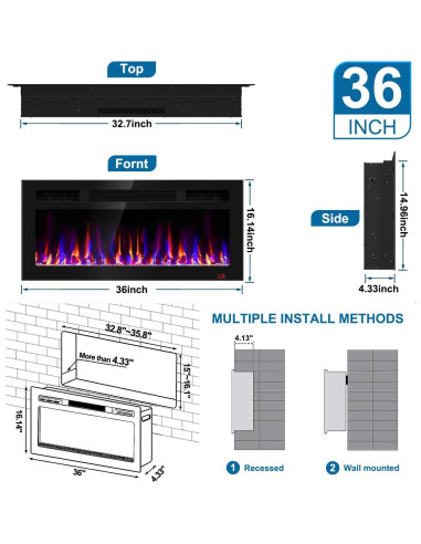 Chimenea Eléctrica Recesada Sixfivsevn 91.4 cm, Control Remoto