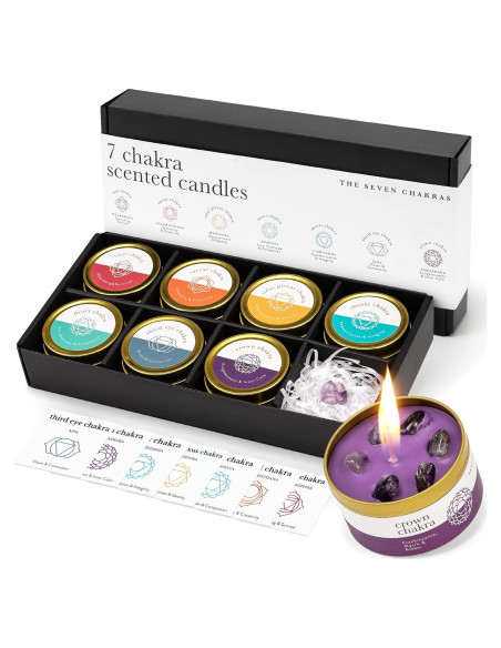 Juego de Velas Chakra Allegorie con Cristales 7 Piezas Juego de Velas Chakra Allegorie con Cristales 7 Piezas