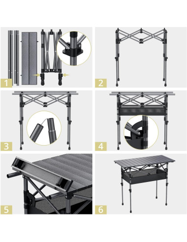 Mesa de Camping Plegable Anbte 81 cm Aluminio Ajustable