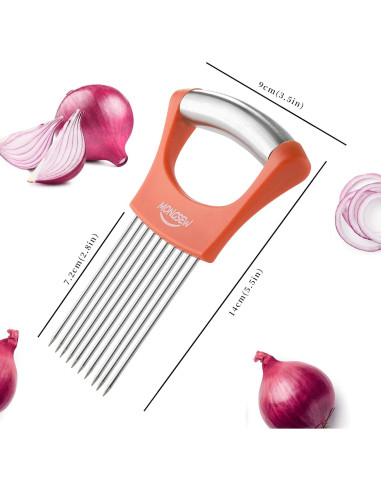 Cortador de Cebolla MONGSEW Acero Inoxidable Naranja 7.11 cm