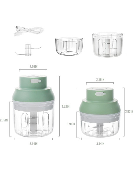 Picador de Ajo Eléctrico Kenpiko 250ml Verde, Recargable Picador de Ajo Eléctrico Kenpiko 250ml Verde, Recargable