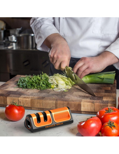Afilador de Cuchillos Mini Ninja Sharp Pebble Naranja - Grueso y Fino