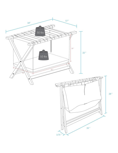 Soporte de Equipaje Extra Ancho 86 cm Casal Home Nogal Soporte de Equipaje Extra Ancho 86 cm Casal Home Nogal