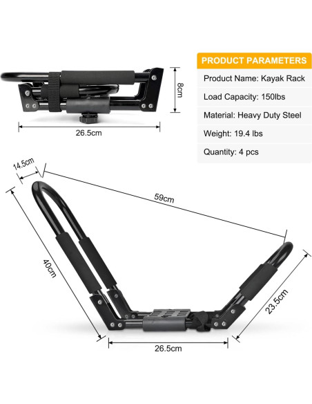 Soporte de Techo Plegable Ediors para Kayak 2 Pares Negro Soporte de Techo Plegable Ediors para Kayak 2 Pares Negro
