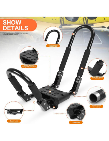 Soporte de Techo Plegable Ediors para Kayak 2 Pares Negro
