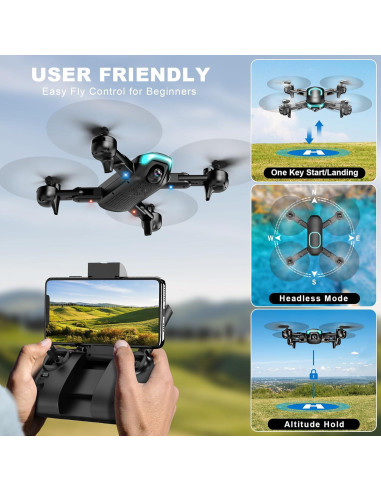 Drone Plegable REDRIE JY02 con Cámara 1080P y 2 Baterías