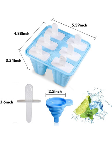 Moldes de Paletas de Silicona Meajore 6 Cavidades Azul BPA Libre