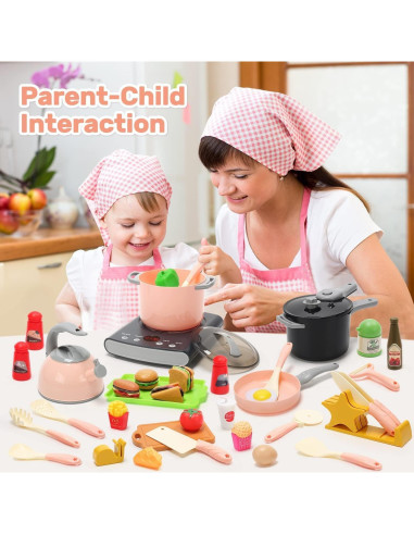 Juego de Cocina de Juguete Cute Stone 37 Piezas con Luz y Sonido