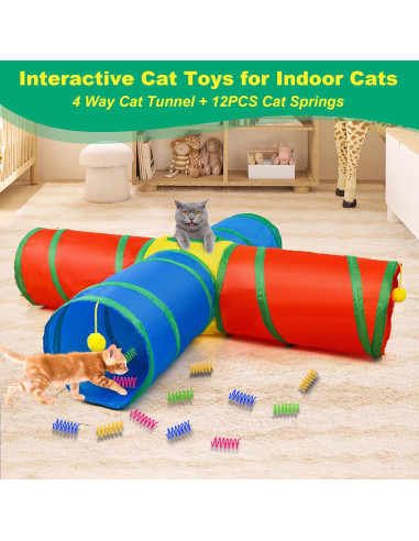 Túnel para Gatos ZeyZoo 4 Vías con 12 Resortes Interactivos