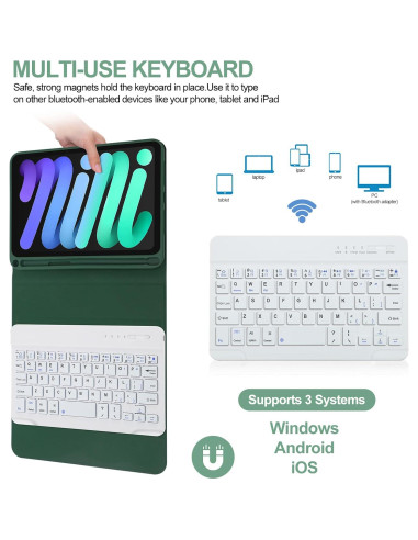 Funda de Teclado Boriyuan para iPad Mini 6 2021 - Verde Oscuro