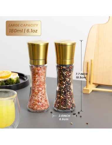 Juego de Molinillos de Sal y Pimienta VEVOK CHEF Oro 180ml