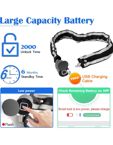 Candado de cadena inteligente Eseesmart 100cm con huella dactilar