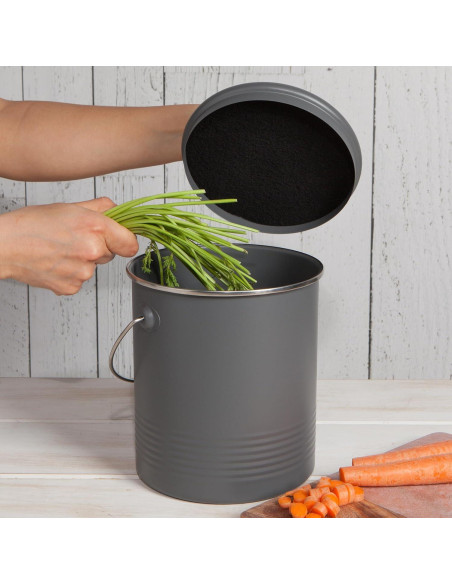 Cubo de Compost Ahora Diseños 4.7L Acero Recubierto Carbón Cubo de Compost Ahora Diseños 4.7L Acero Recubierto Carbón