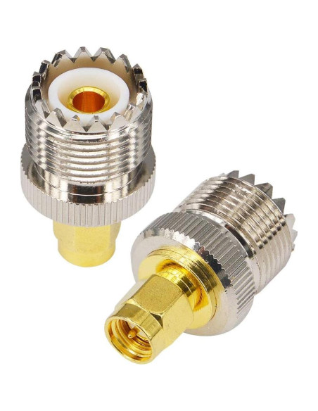 Adaptador RF UHF Femenino a SMA Masculino 50 Ohm - Paquete de 2 Adaptador RF UHF Femenino a SMA Masculino 50 Ohm - Paquete de 2