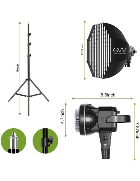 Kit de Iluminación Fotográfica GVM 80W con Softbox 60cm Kit de Iluminación Fotográfica GVM 80W con Softbox 60cm
