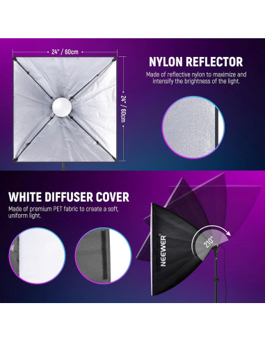 Kit de Iluminación Softbox RGB NEEWER con Bombillas LED 26W