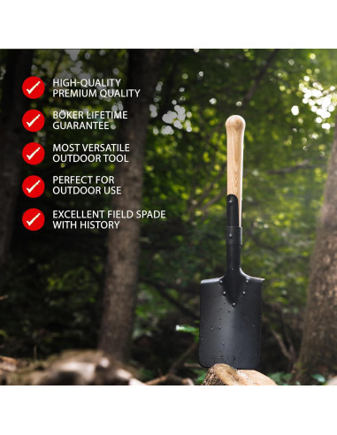 Pala de Campo Boker Plus M1874 - Mango de Madera, 53 cm