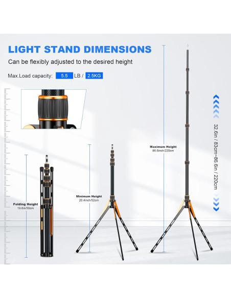Soporte de Luz de Viaje Extensible Soonpho 2.2m con Bolsa Soporte de Luz de Viaje Extensible Soonpho 2.2m con Bolsa