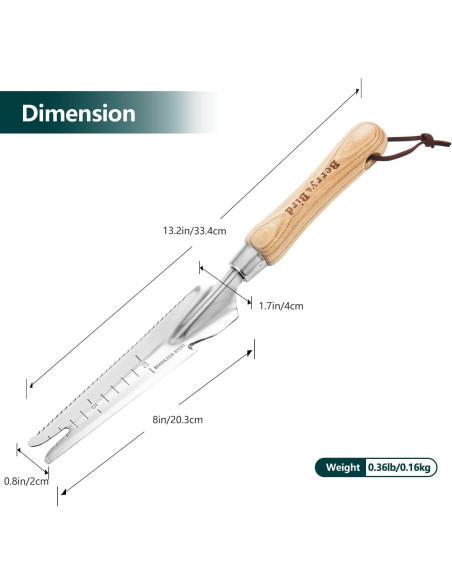 Pala de Deshierbe de Mano Berry&Bird 5 en 1 Acero Inoxidable Pala de Deshierbe de Mano Berry&Bird 5 en 1 Acero Inoxidable
