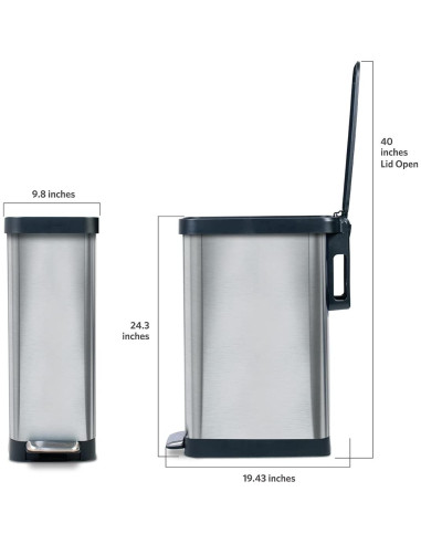 Bote de Basura Slim Glad 45L Acero Inoxidable con Tapa
